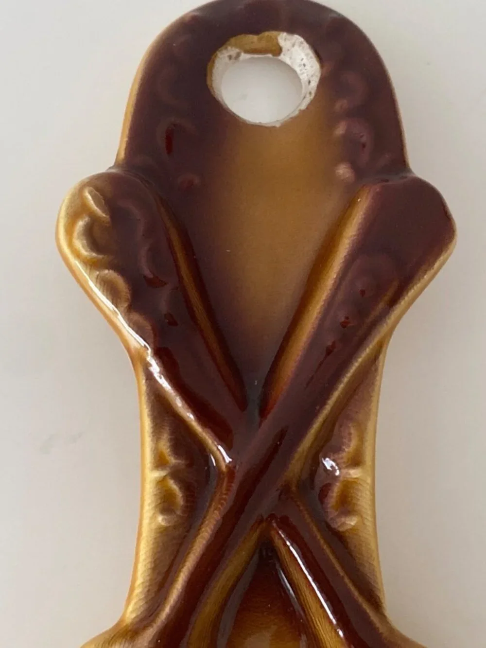 San Diego image Ceramic Souvenir Spoon Rest Dark Brown Gold Vintage Japan